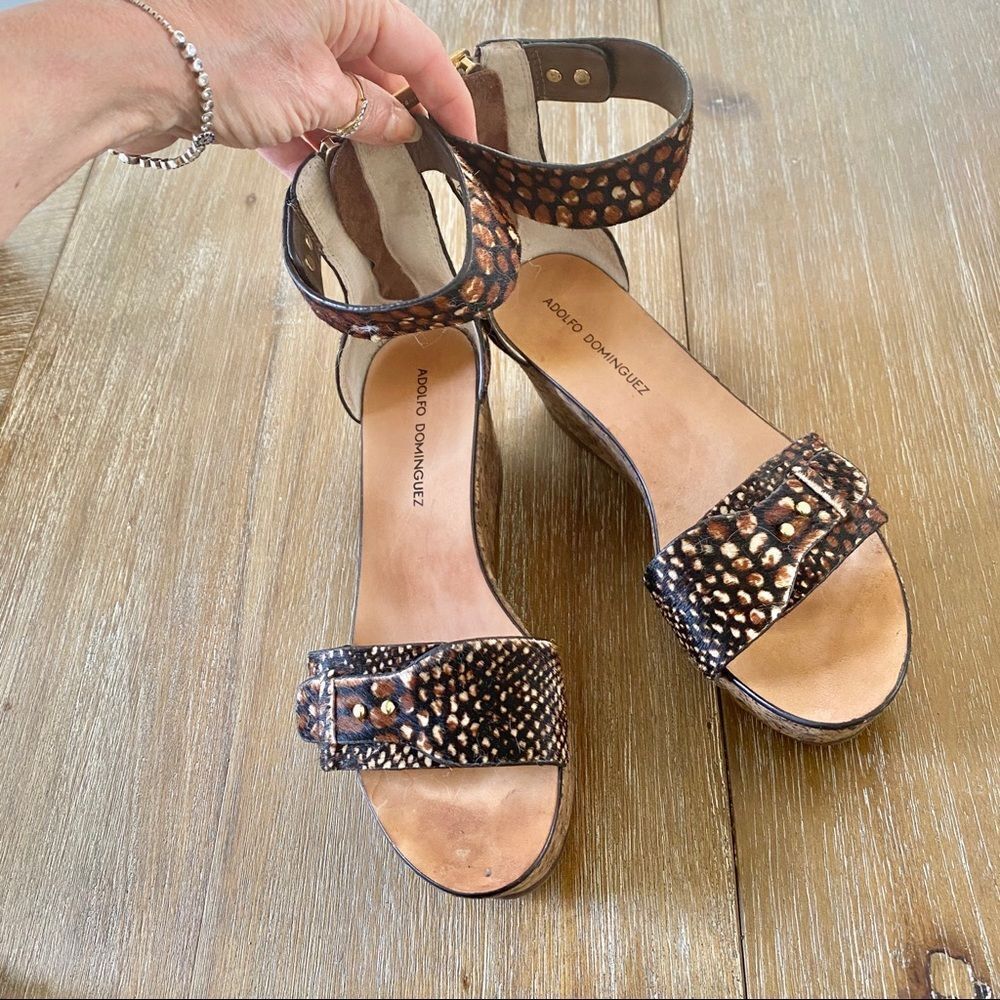Adolfo Dominguez  hairy leather  wedges sandals 8